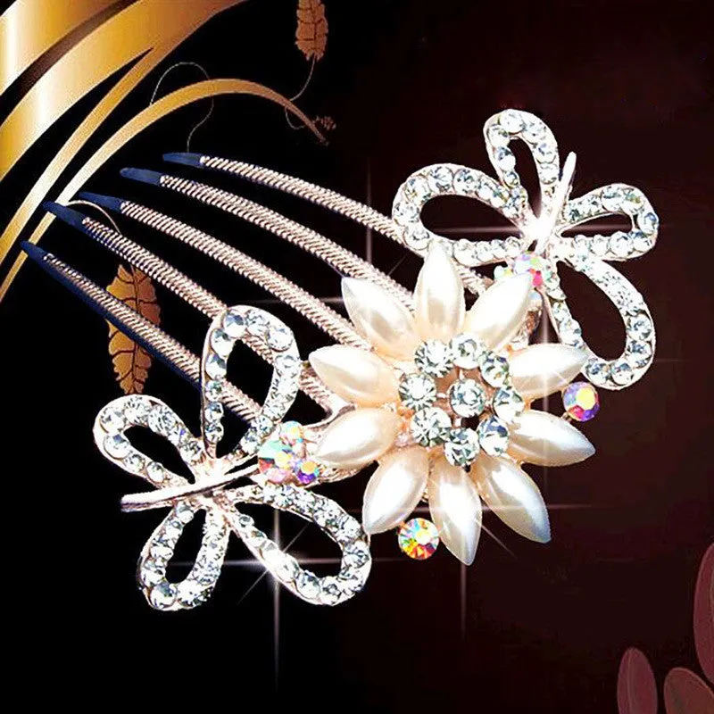 Bride Hairpin Peacock Pearl Flowers Crystal Rhinestone Flower hairpin