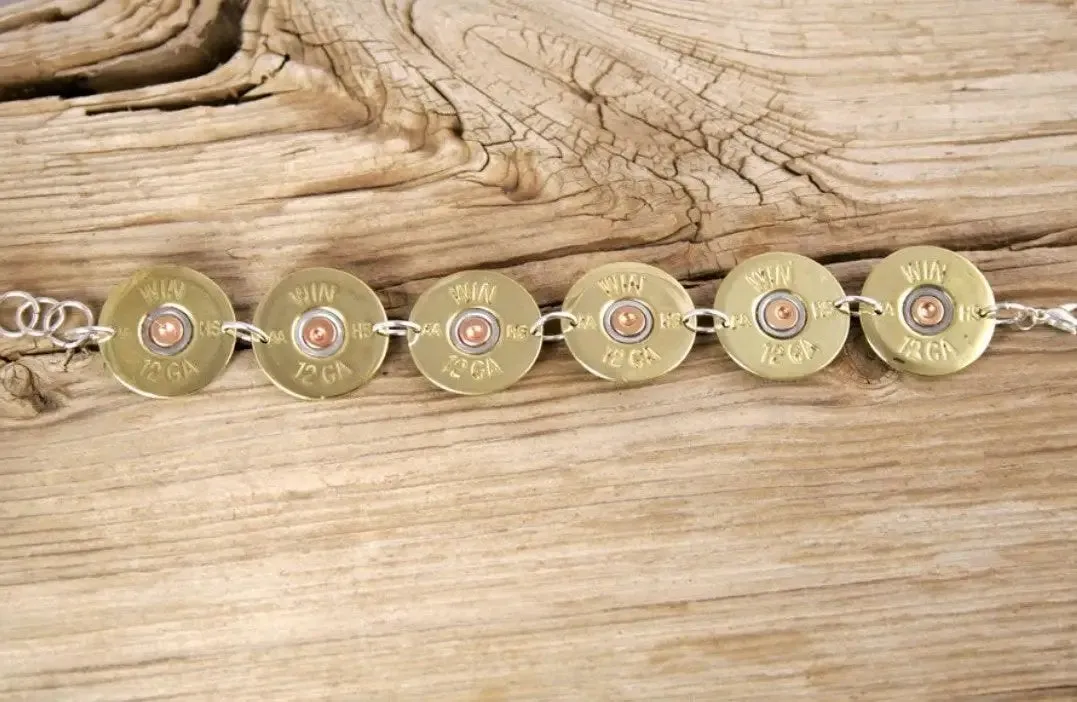 Bullet Bracelet, 12 Gauge Shotgun Shell Brass Bullet Tennis Bracelet with Swarovski Crystals