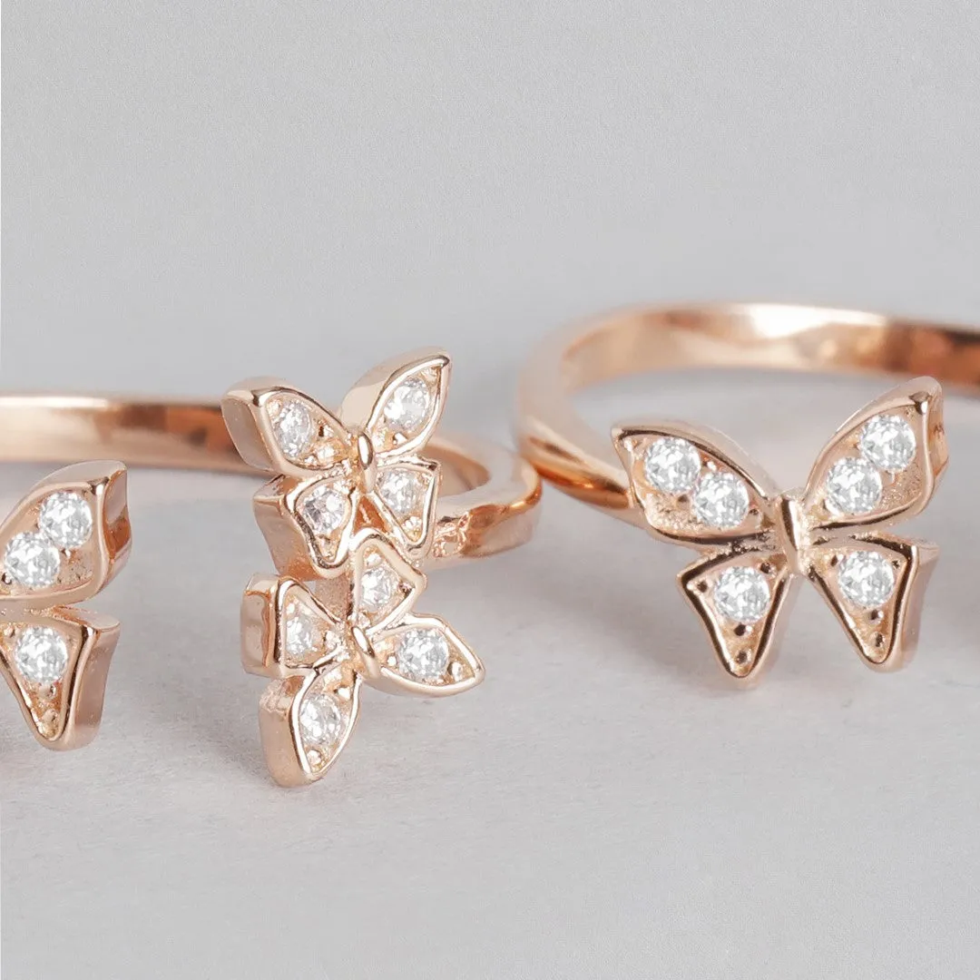 Butterfly CZ Rose Gold Plated 925 Sterling Silver Toe Ring