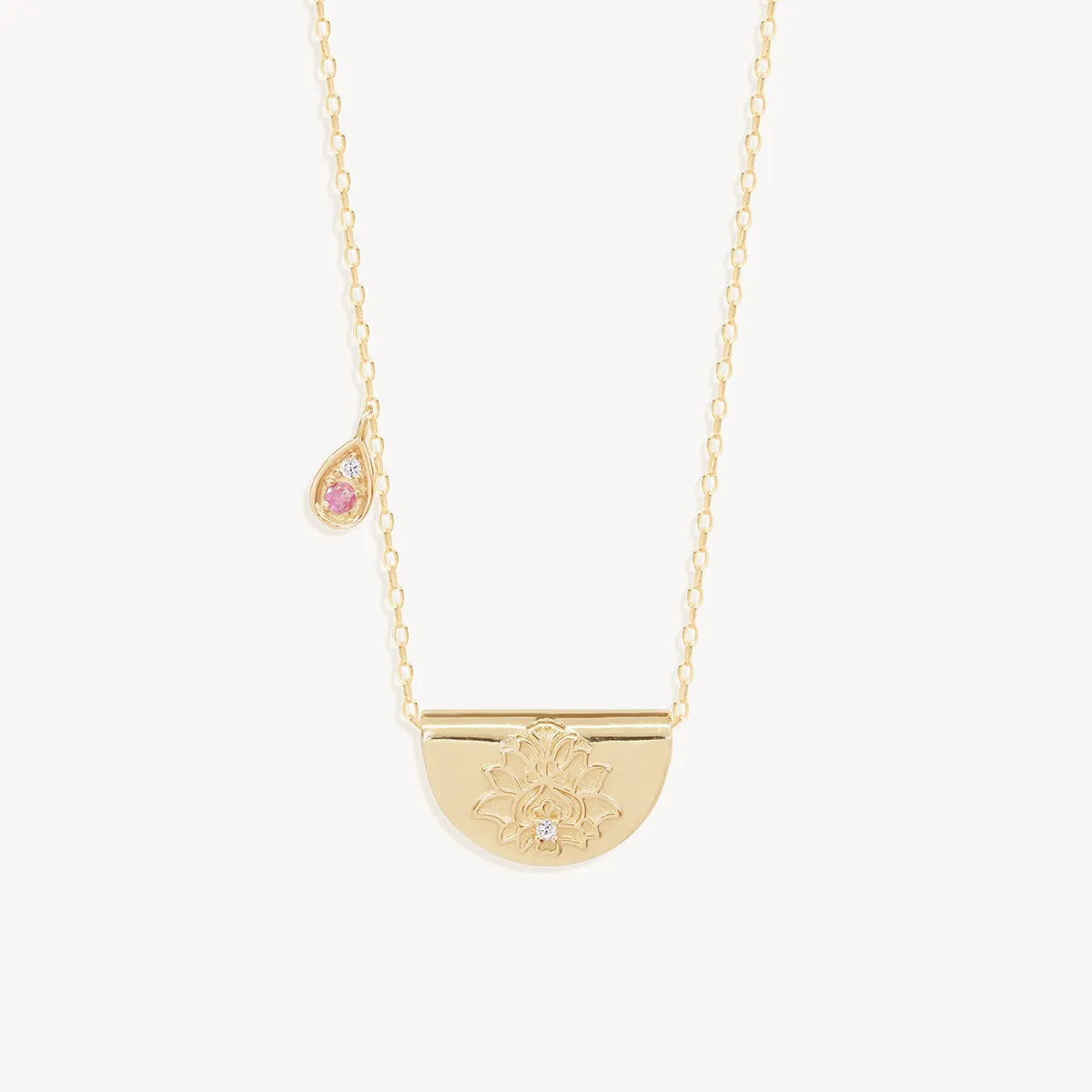 By Charlotte 14k Gold Lotus Birthstone Diamond Necklace