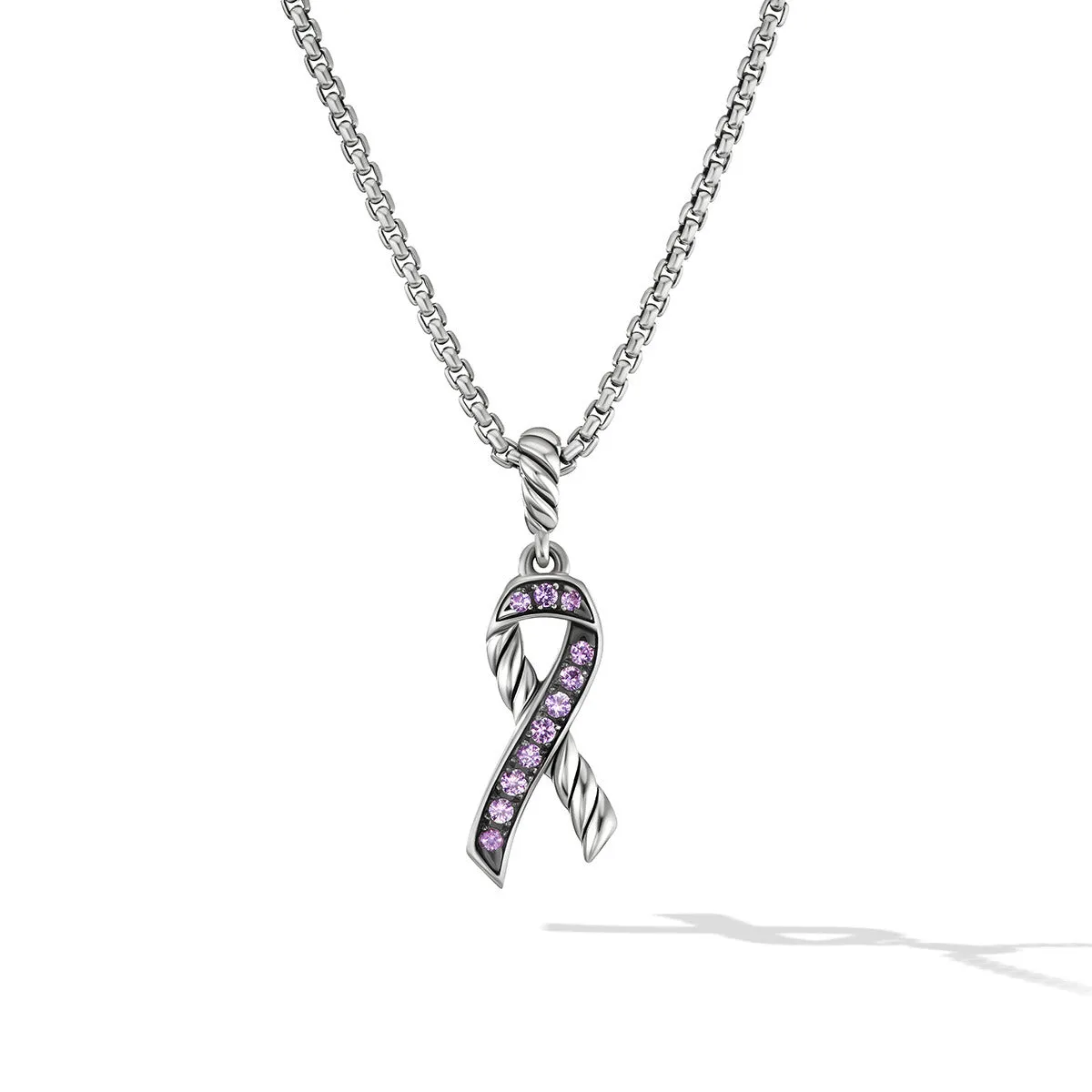 Cable Collectibles Ribbon Necklace in Sterling Silver with Pave Pink Sapphires