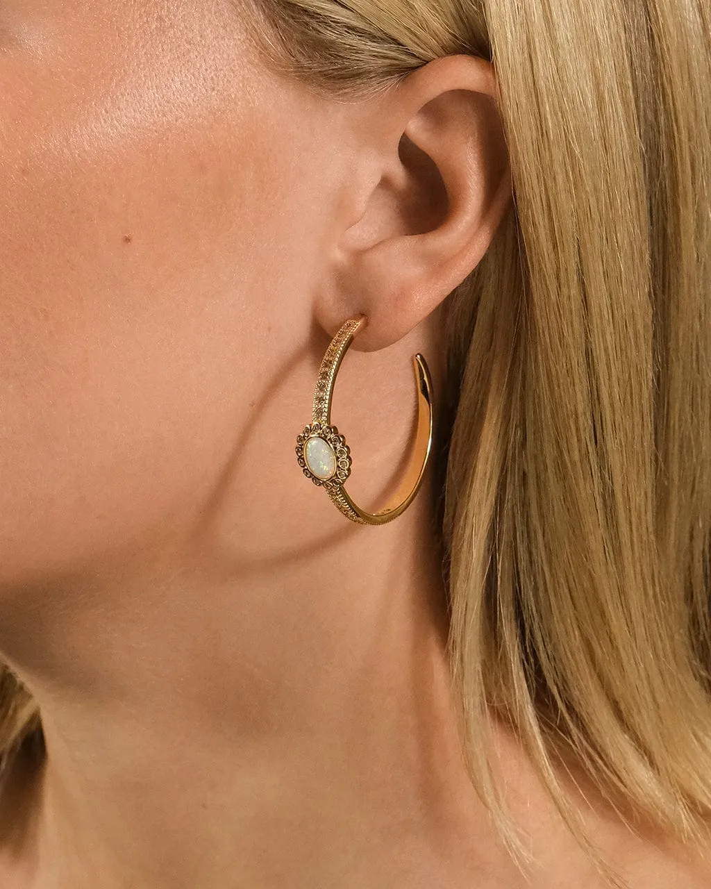 Carina CZ Studded Opal Hoop Earrings