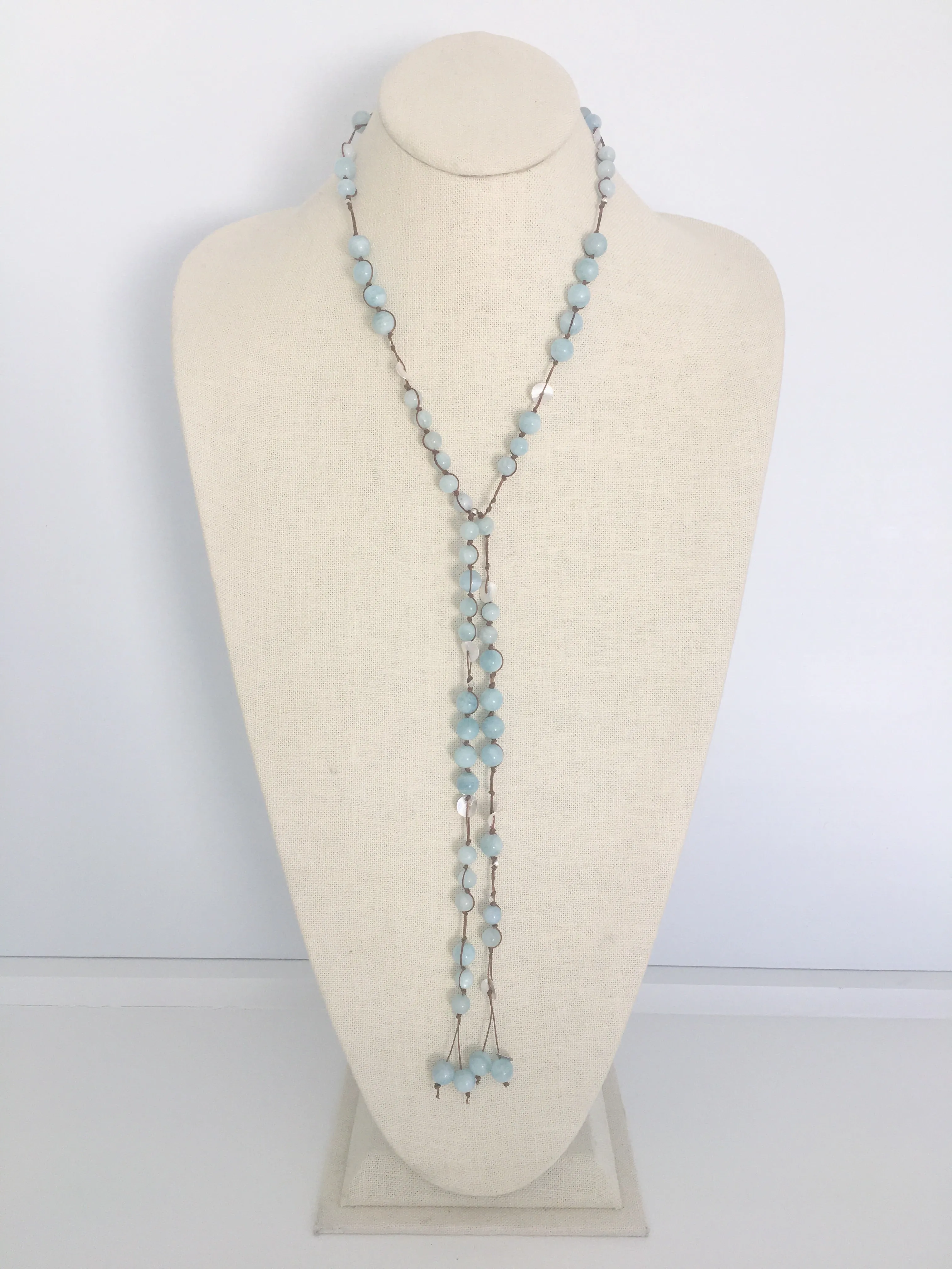 Carola Lariat - aquamarine/silver