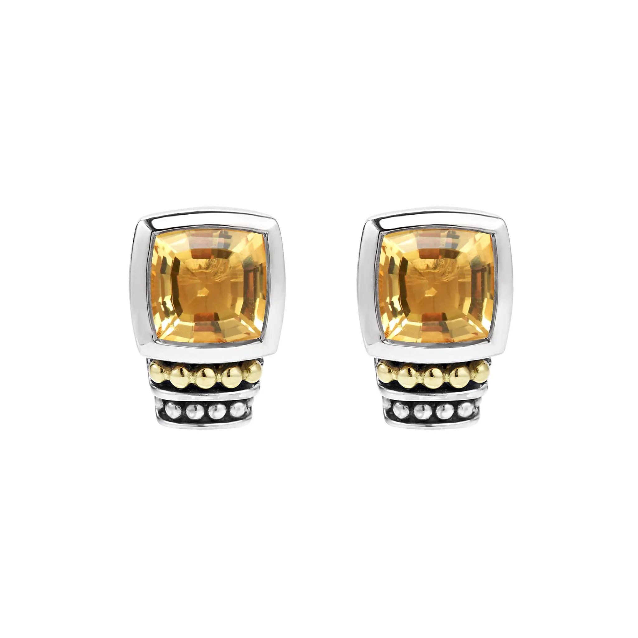 Caviar Color Bezel-Set Citrine Stud Earrings