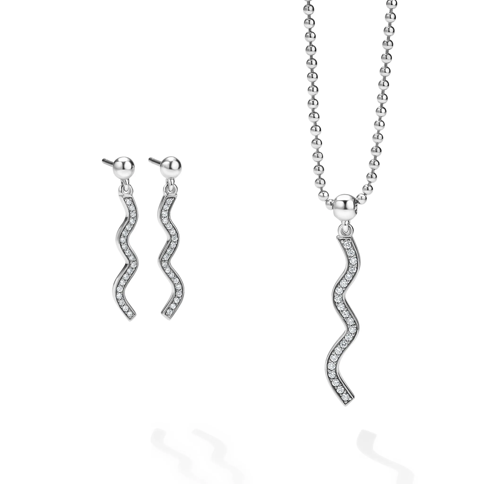 Caviar Spark Wave Necklace and Earring Diamond Gift Set