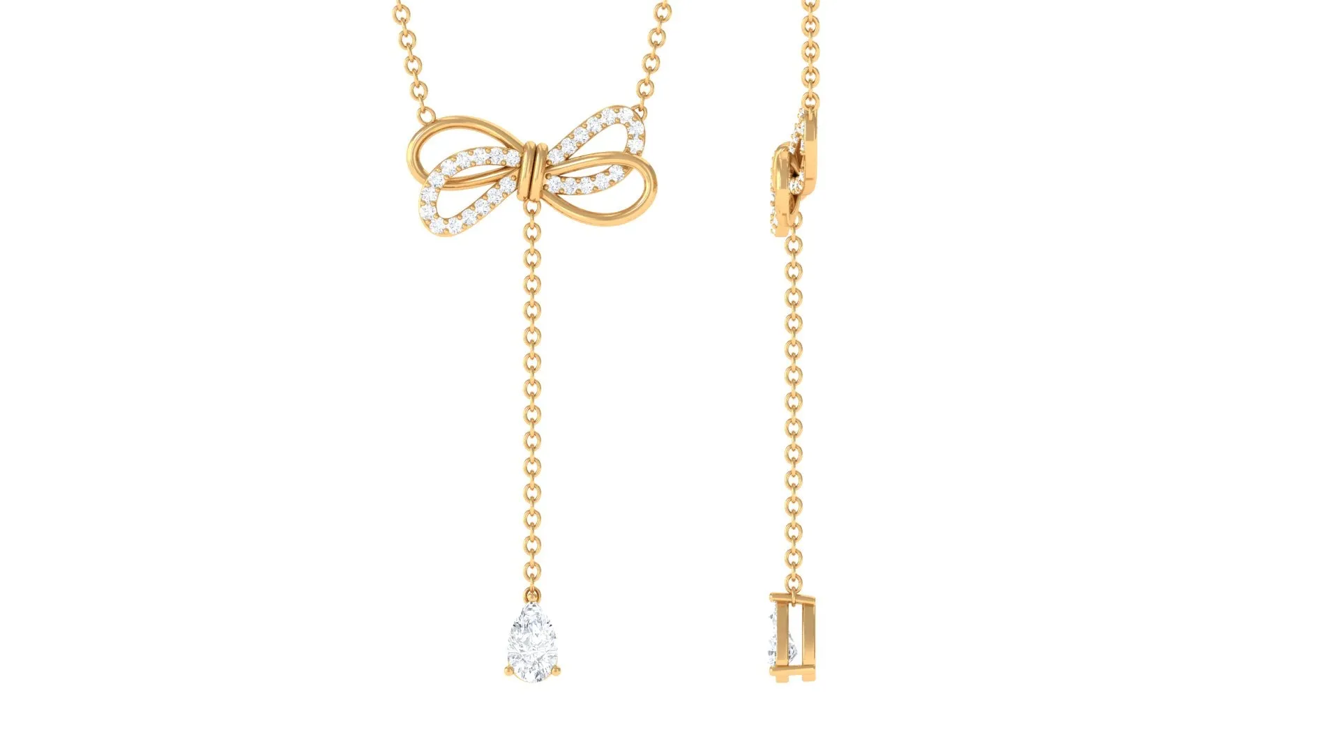 Certified Diamond Drop Bow Necklace