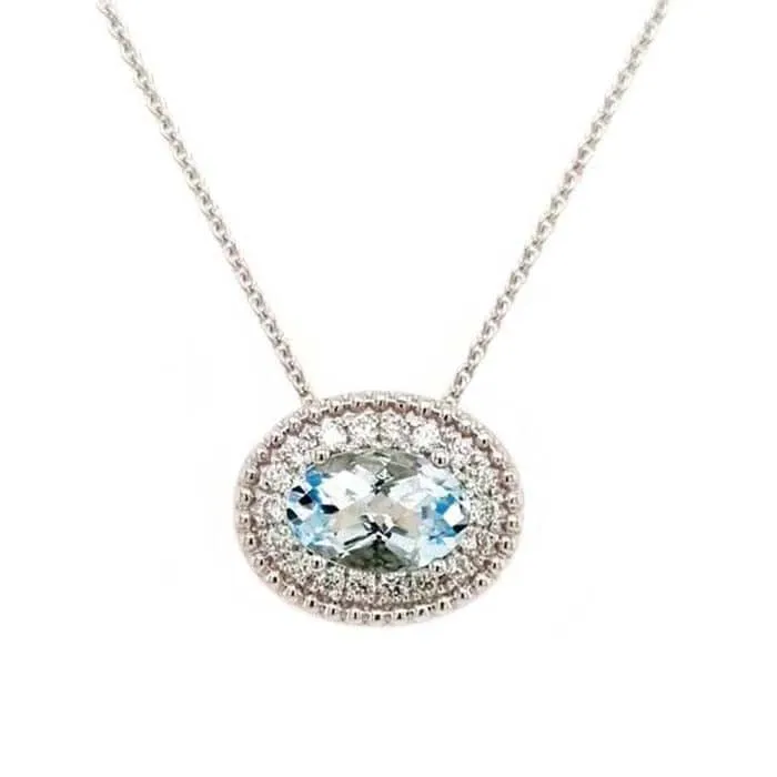 Charles Krypell Aquamarine and Diamond Halo Pendant in 18K White Gold