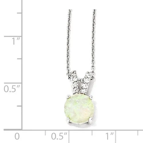 Cheryl M Sterling Silver Created Opal Cabochon & CZ 18in Necklace