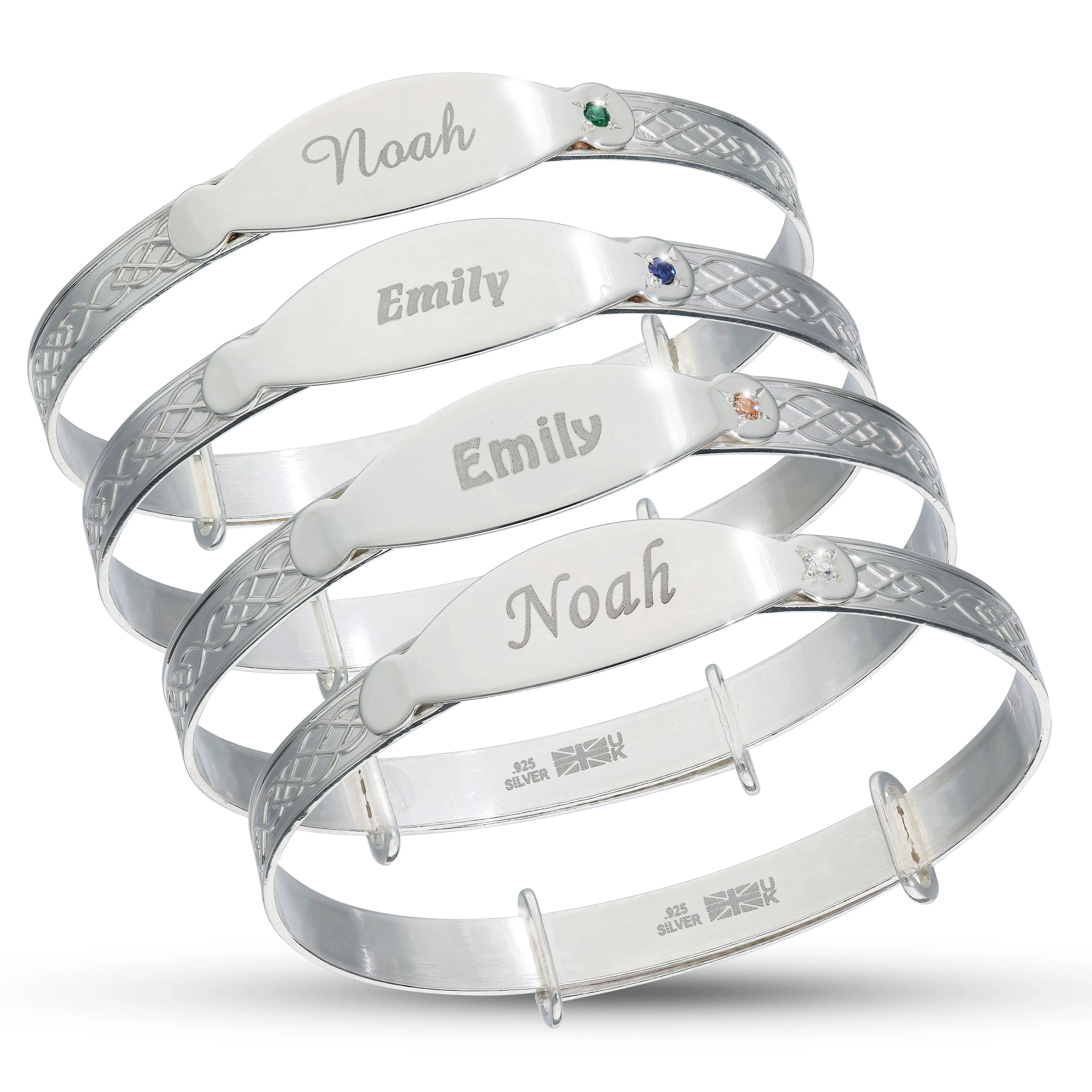 Children's Customised Birthsone Celtic Baby Bangle in Silver (0–1 years)