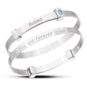 Children's Personalised "You are Forever Loved" Birthstone Bangle in Silver or 18ct Yellow Gold plated (0-3 years)