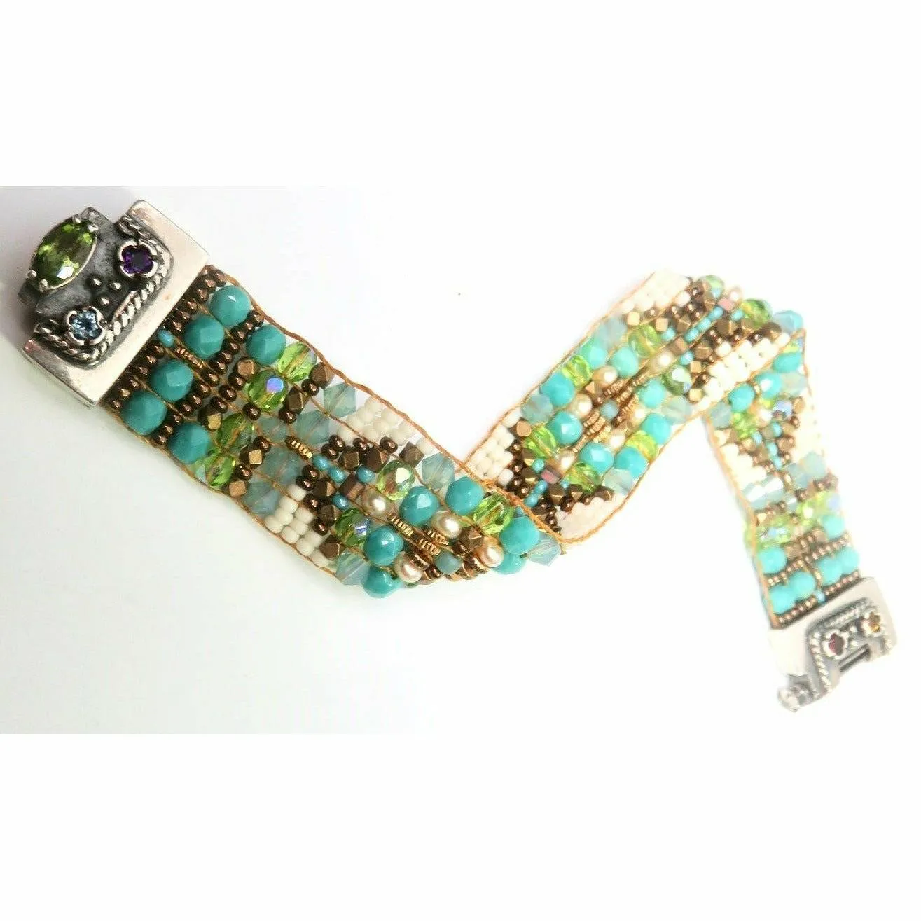 CHILI ROSE  Turquoise and Beige  Cowboy Gemstone Beaded Bracelet