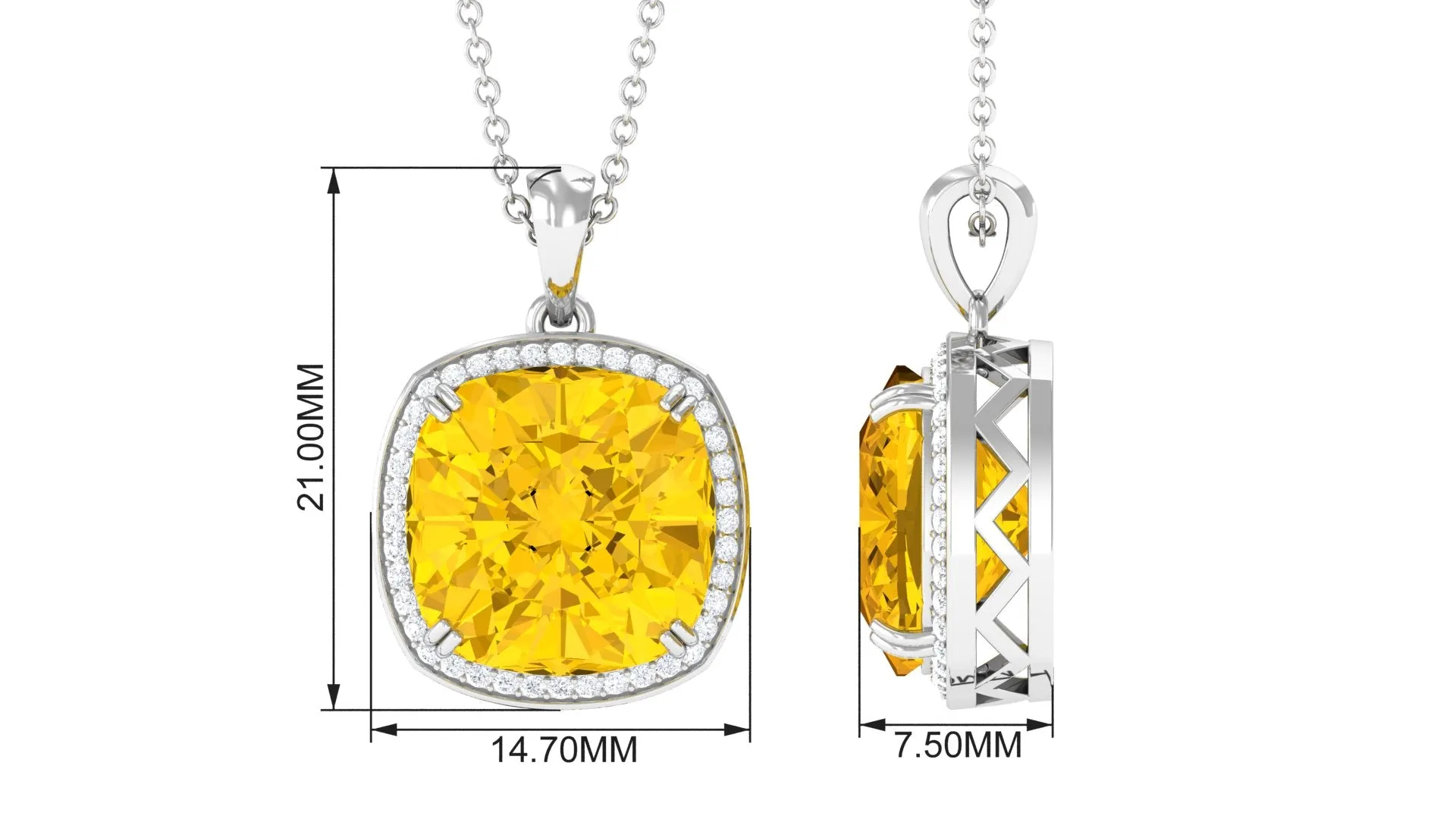 Classic Created Yellow Sapphire and Moissanite Halo Pendant Necklace