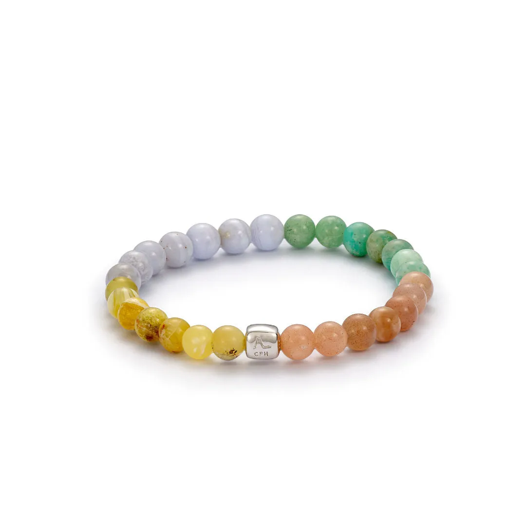 ColorUp Tulum (6mm) Silver Bracelet w. Moonstone, Agate, Opal & Amazonite