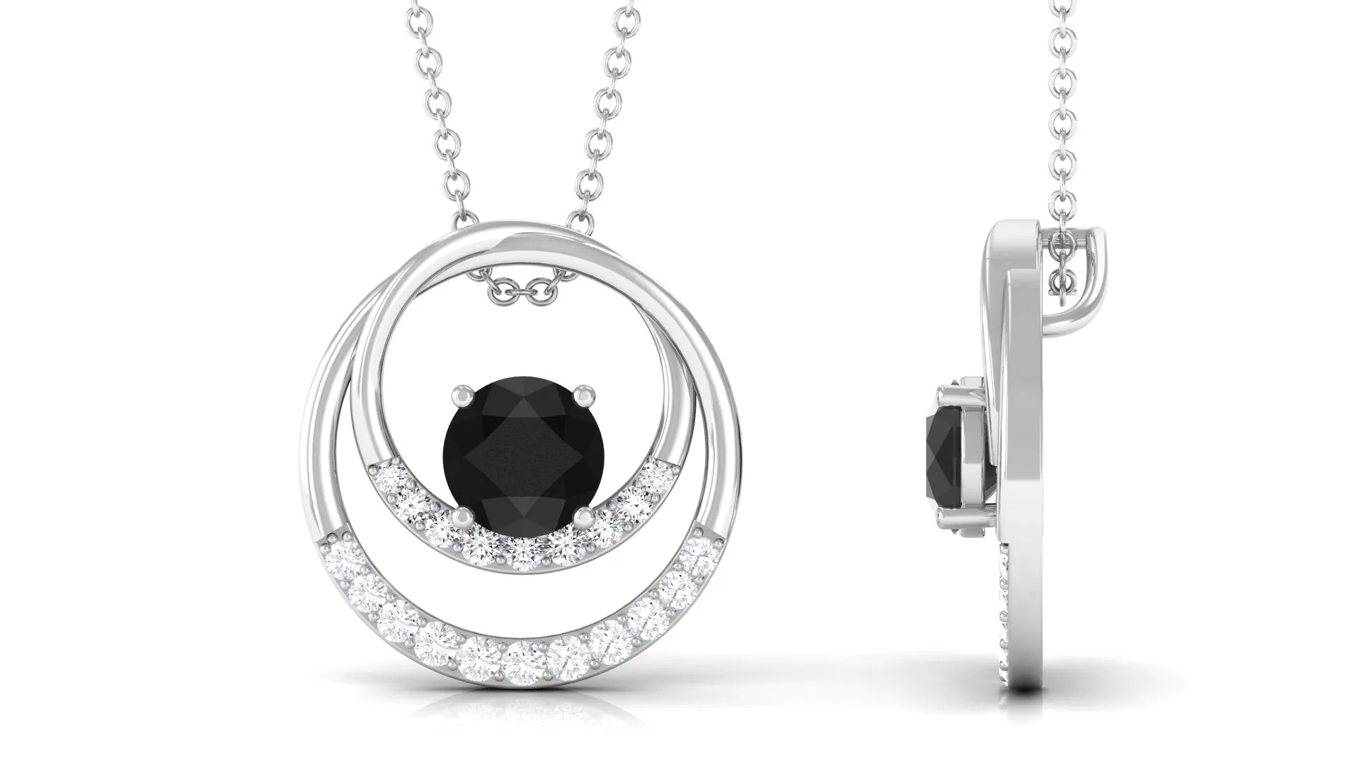 Created Black Diamond and Diamond Open Circle Pendant