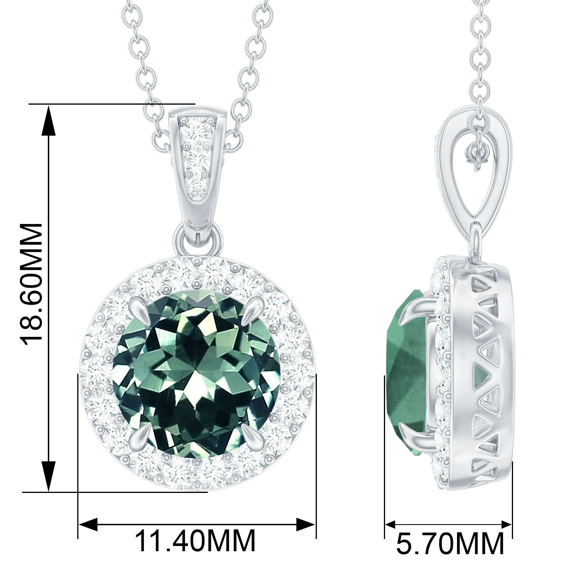 Created Green Sapphire and Moissanite Halo Pendant Necklace