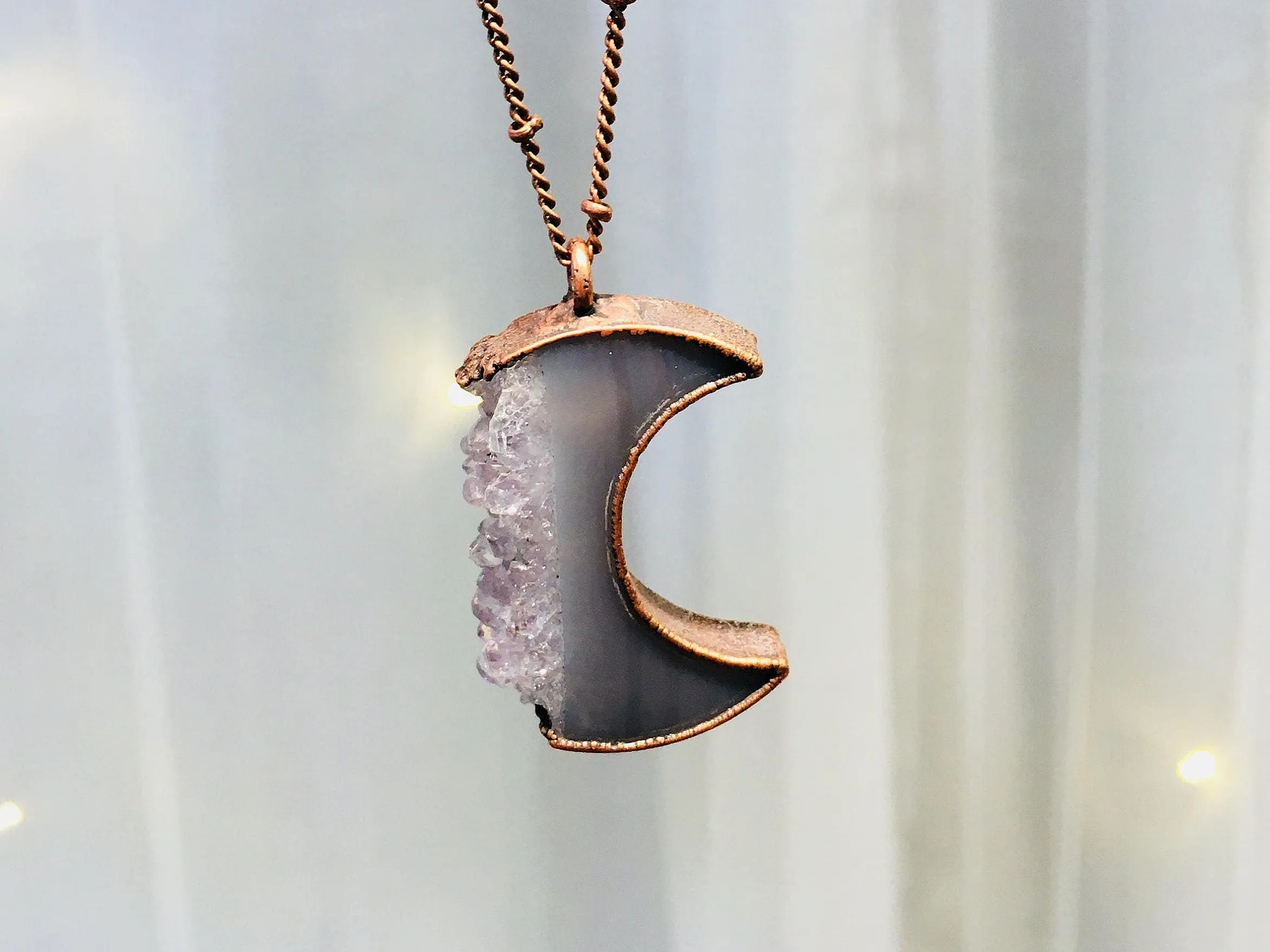 Crystal Moon Necklace | Druzy crystal necklace