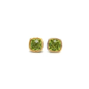 Cushion Peridot Stud Earrings with 14K Yellow Gold Accents in Sterling Silver