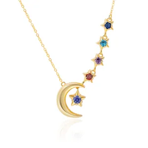 Custom Birthstone Moon and Star Necklace