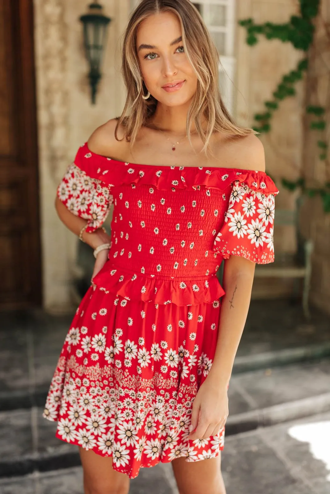 Daisy Chains Dress in Red