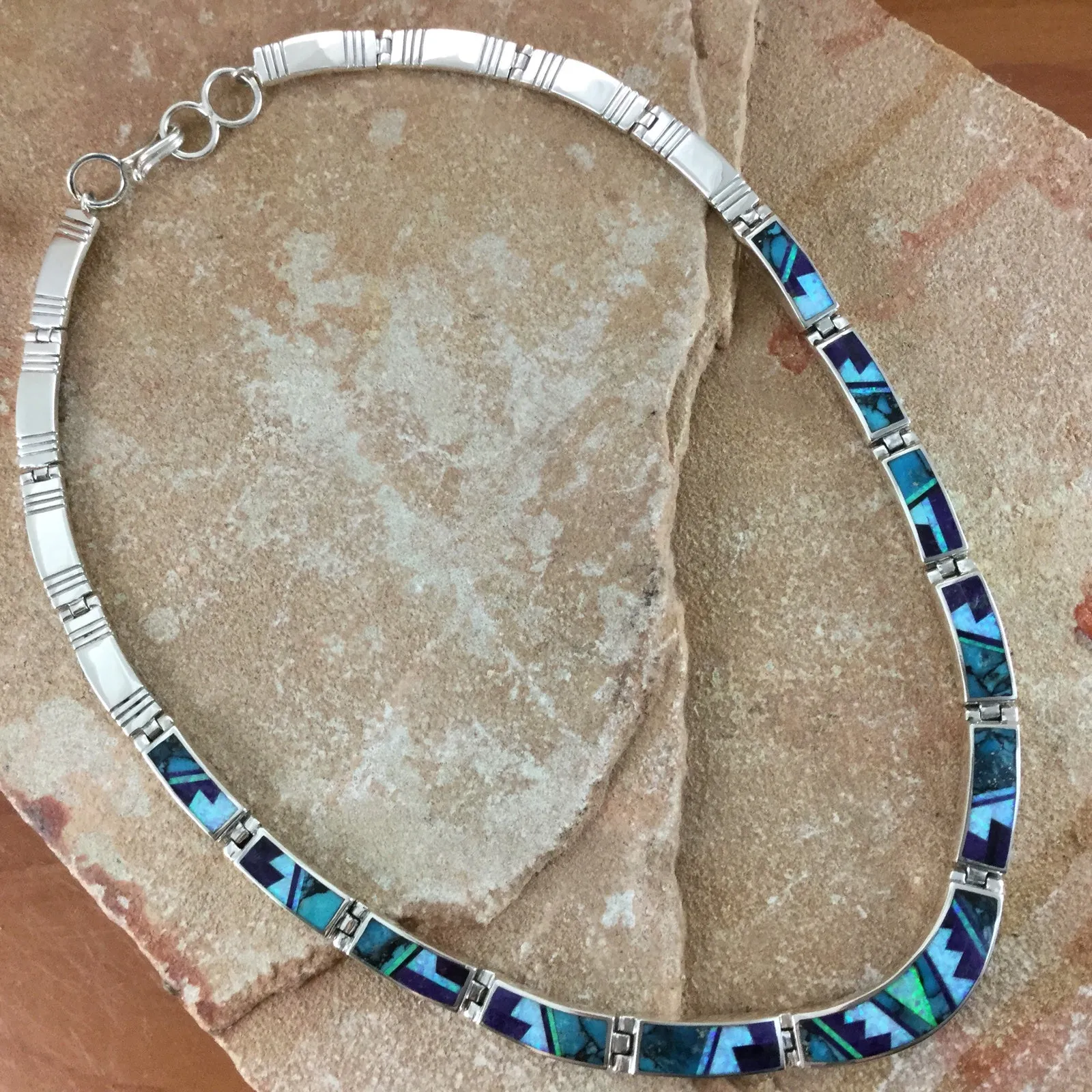 David Rosales Shalako Fancy Inlay Sterling Silver Necklace