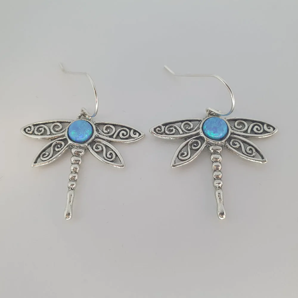 Designer Silver and Opaline Dragonfly Earrings