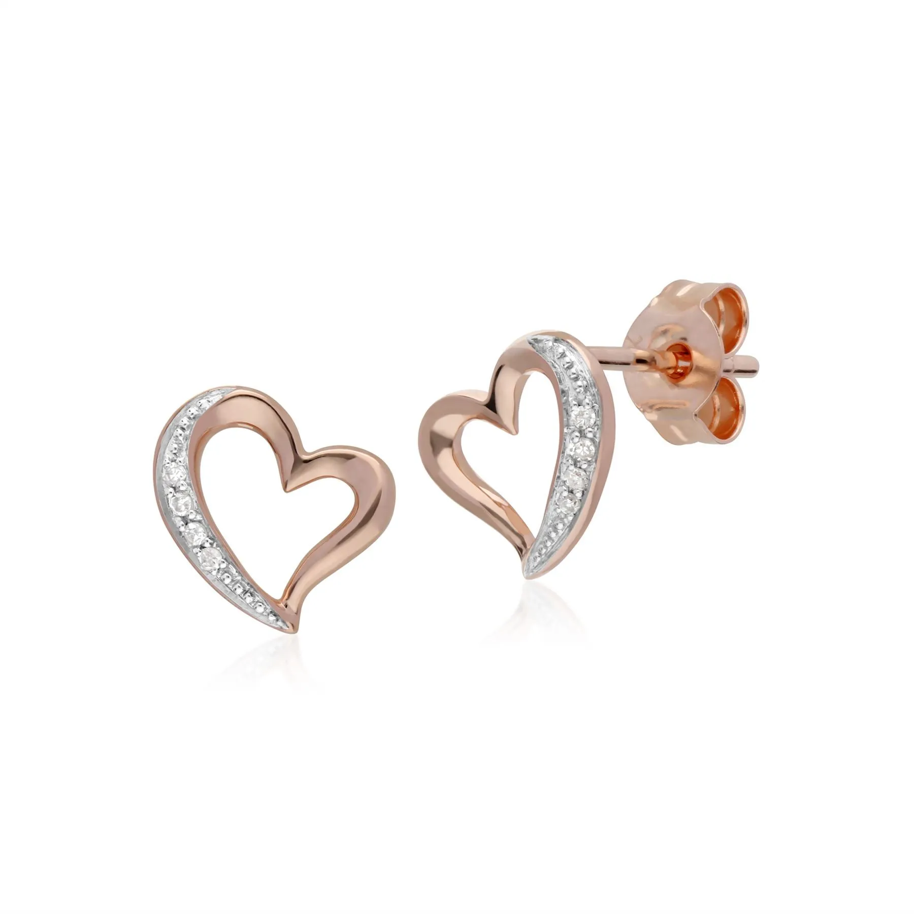 Diamant Ohrringe, 9 Karat Rosegold Diamant Stilvoll Herz Ohrstecker