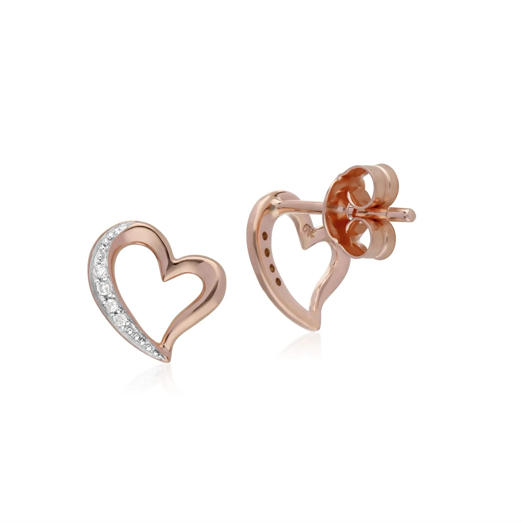 Diamant Ohrringe, 9 Karat Rosegold Diamant Stilvoll Herz Ohrstecker