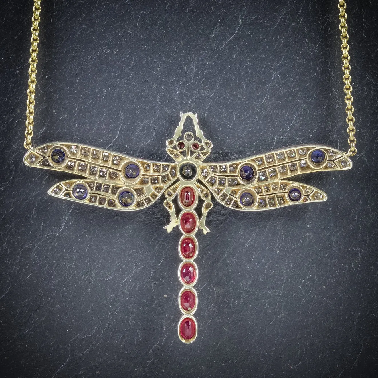 Diamond Dragonfly Pendant Necklace Diamonds Rubies Sapphires Aquamarine