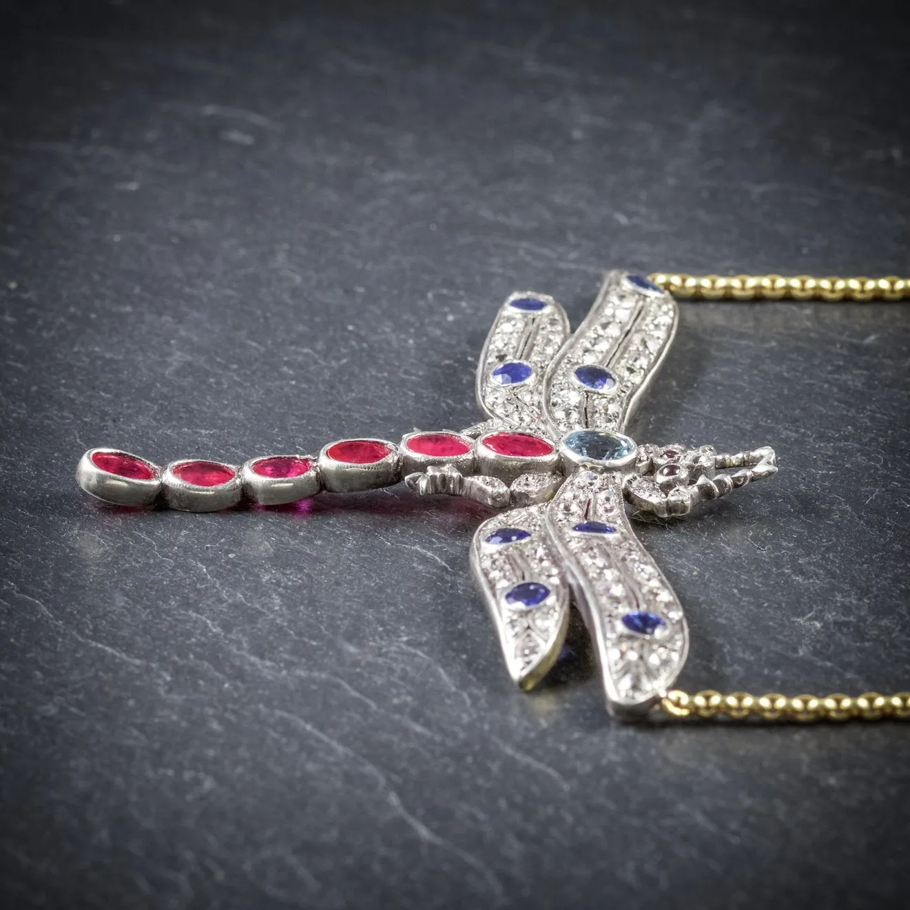 Diamond Dragonfly Pendant Necklace Diamonds Rubies Sapphires Aquamarine