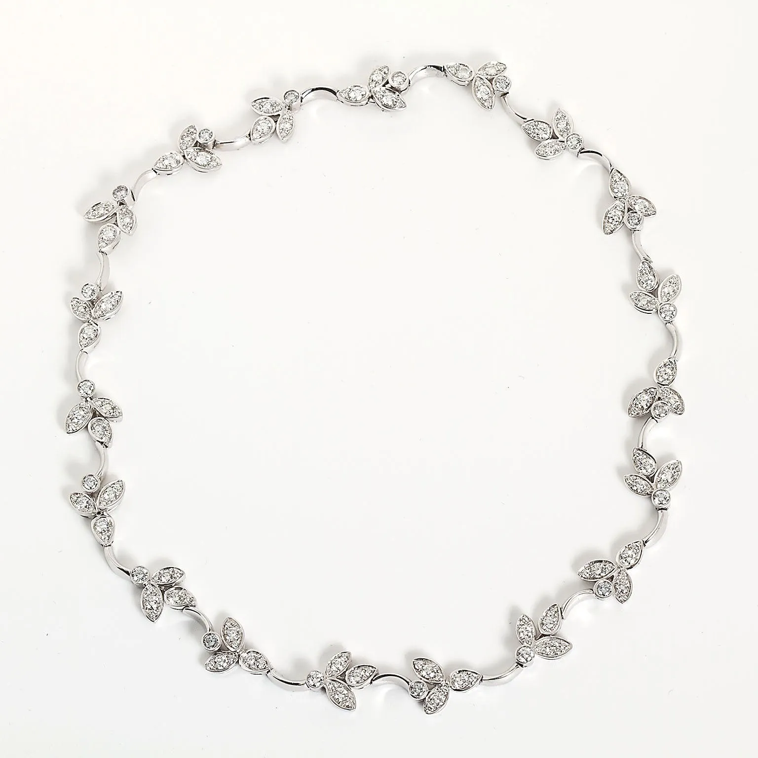 Diamond White Gold Floral Vine Wreath Necklace 8.00 Carats