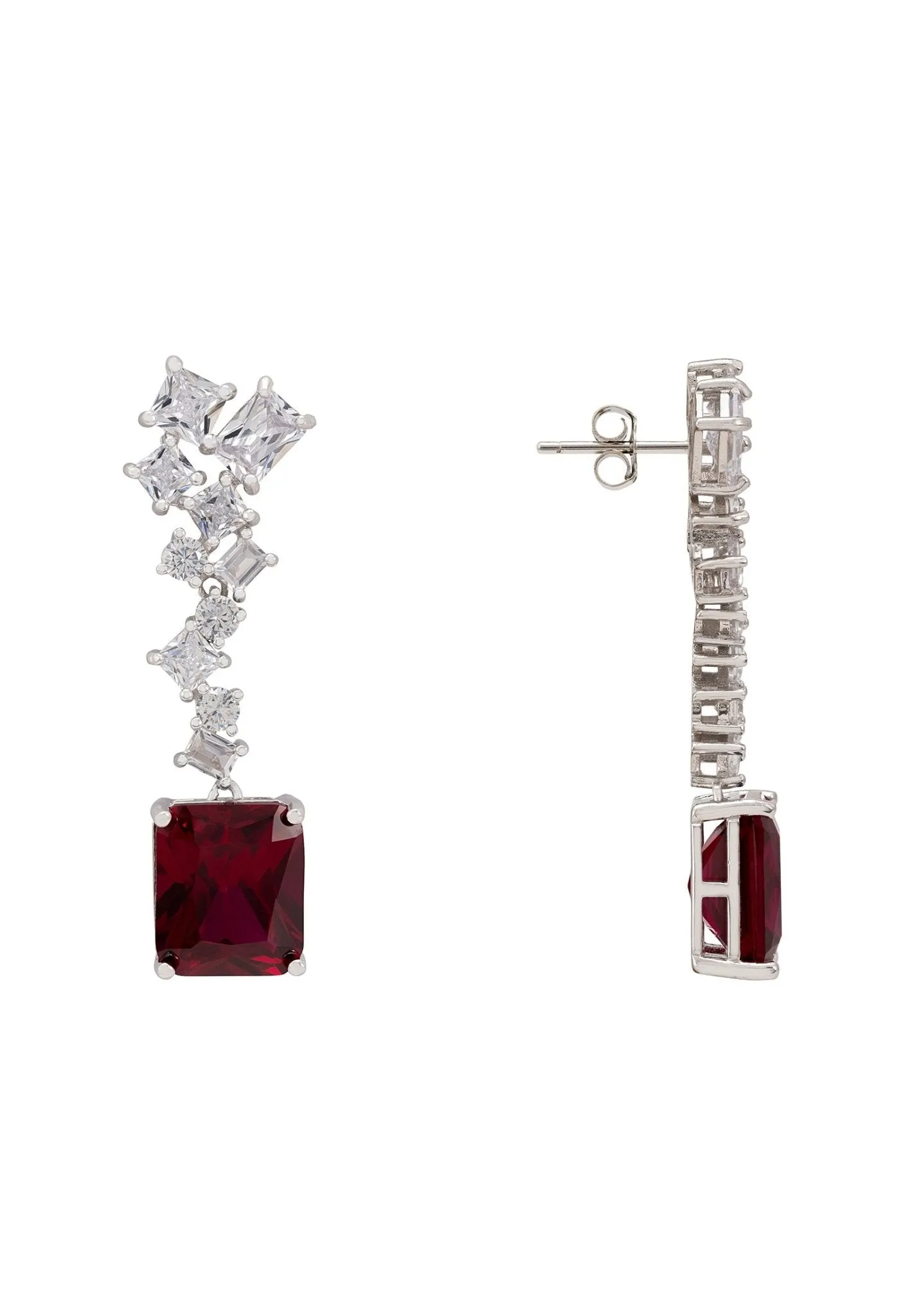 Diana Ruby Drop Earrings Silver