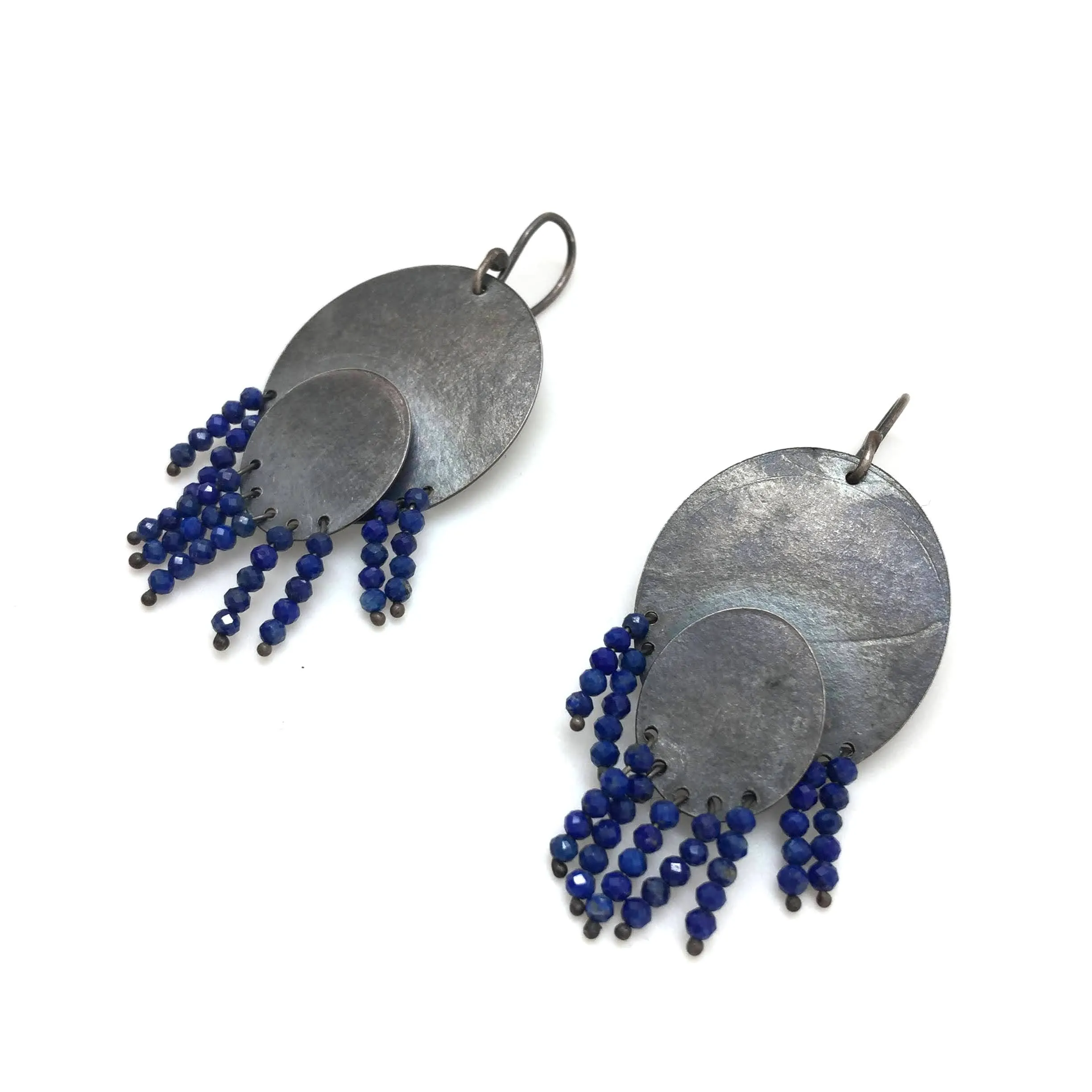 Double Oval Lapis Fringe Earrings