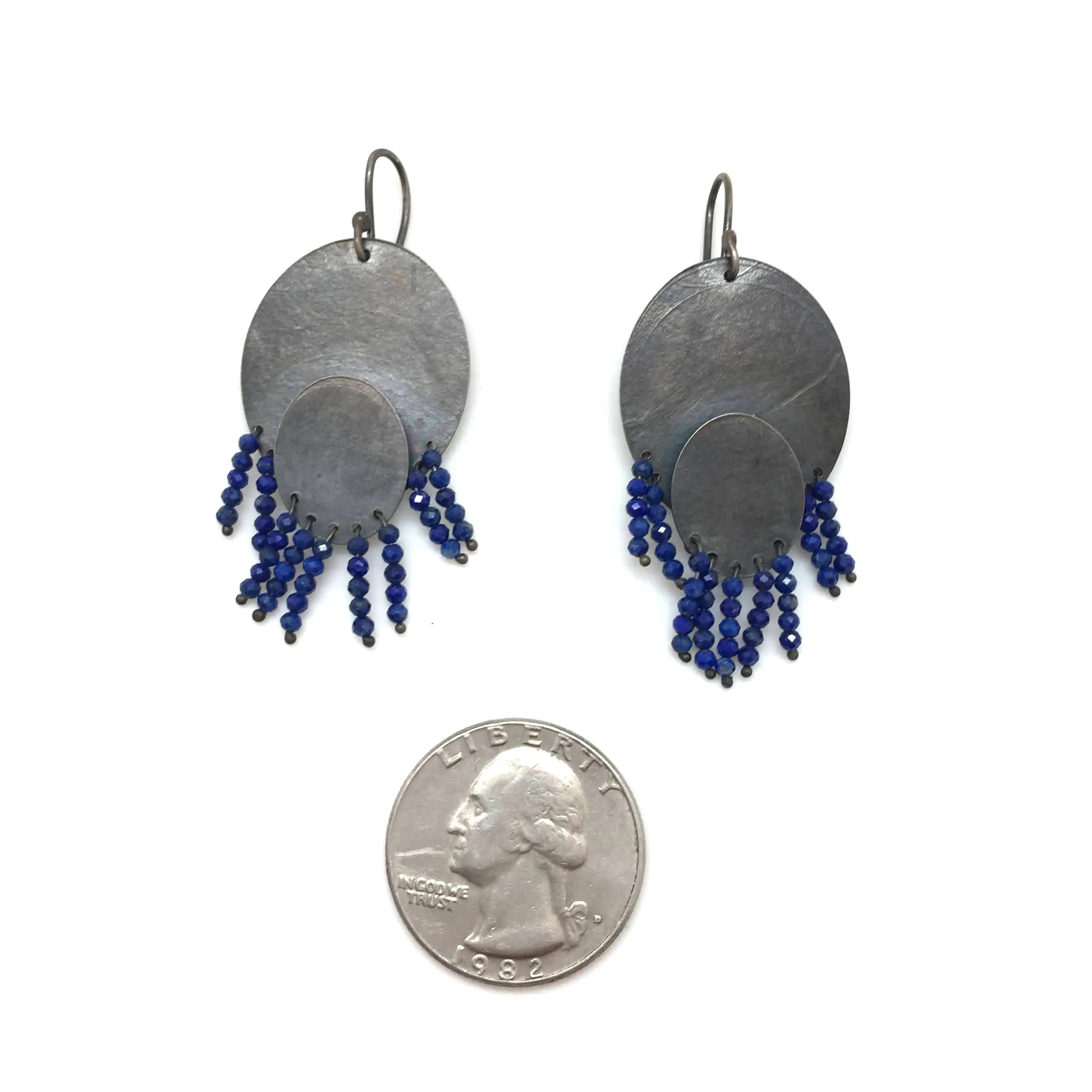 Double Oval Lapis Fringe Earrings