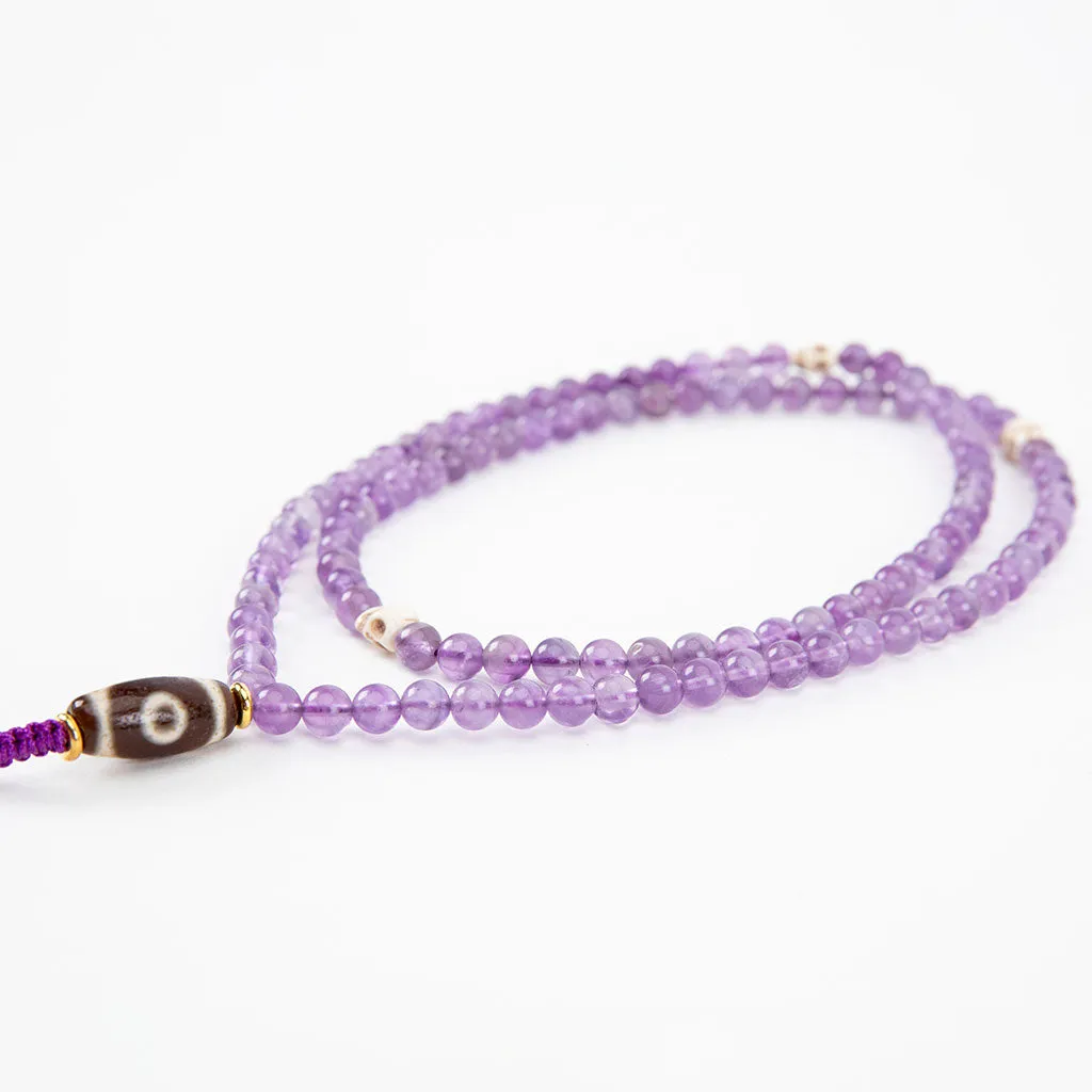 Dzi, Skull & Amethyst Mala Necklace