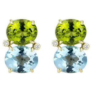 Earrings - Blue Topaz, Peridot And Diamond (2303D)