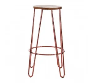 Elm Wood & Rose Gold Bar Stool