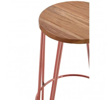 Elm Wood & Rose Gold Bar Stool