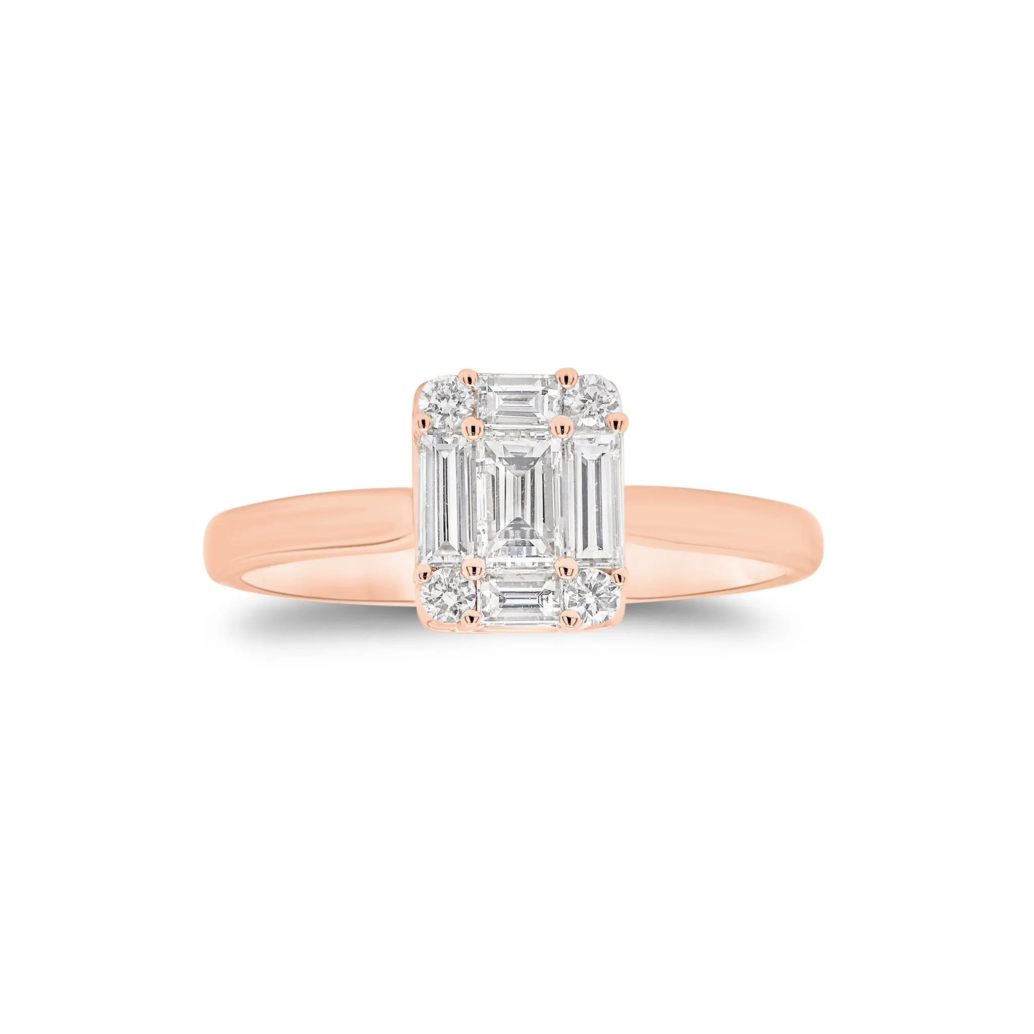 Emerald-Cut Diamond Illusion Engagement Ring