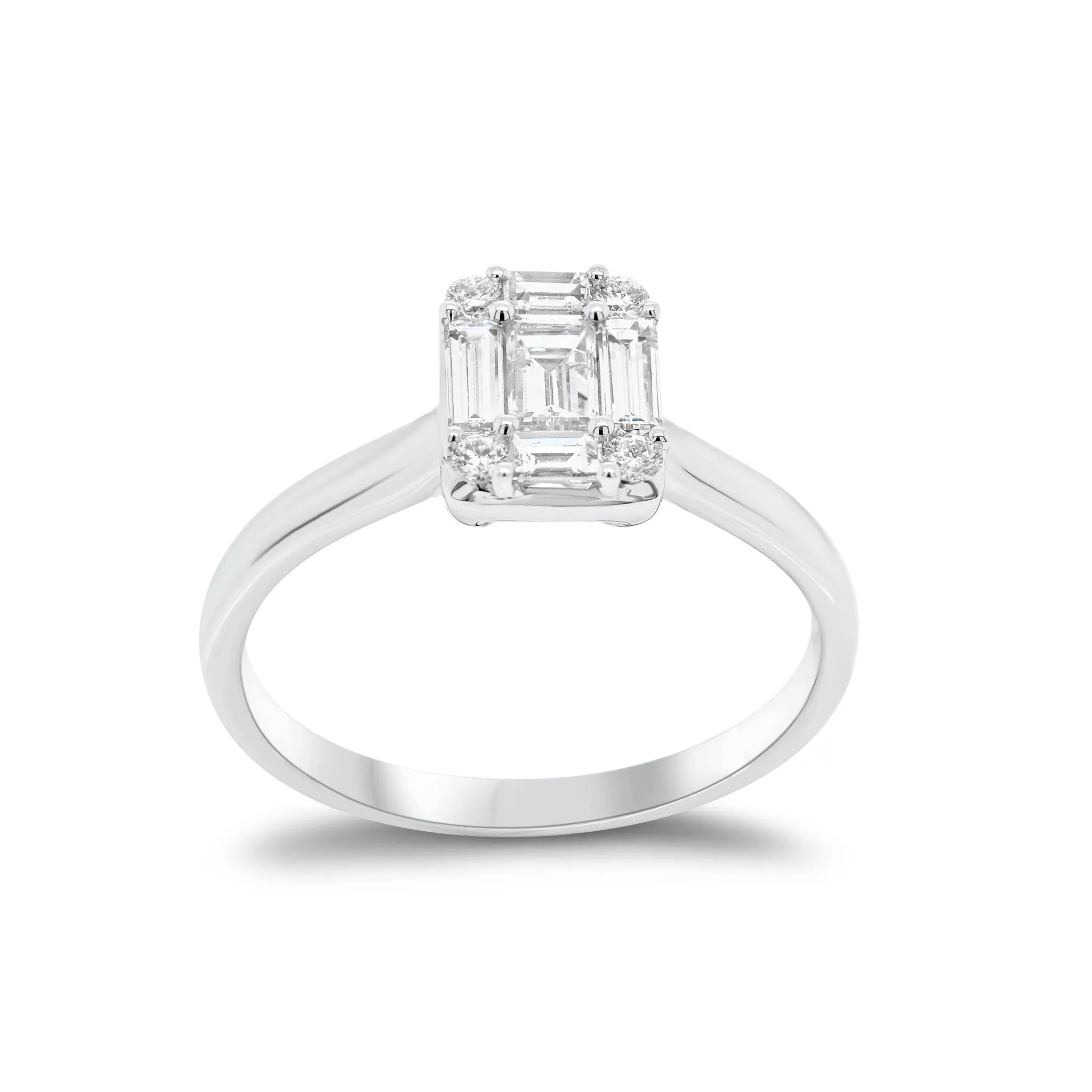 Emerald-Cut Diamond Illusion Engagement Ring