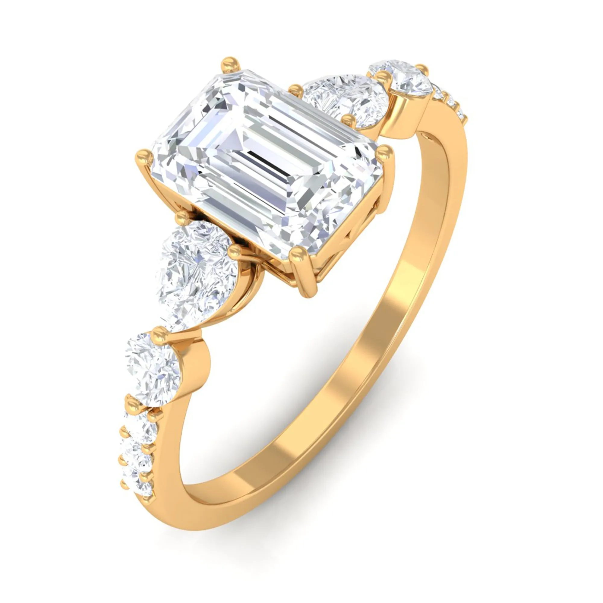 Emerald Cut Zircon Classic Solitaire Engagement Ring