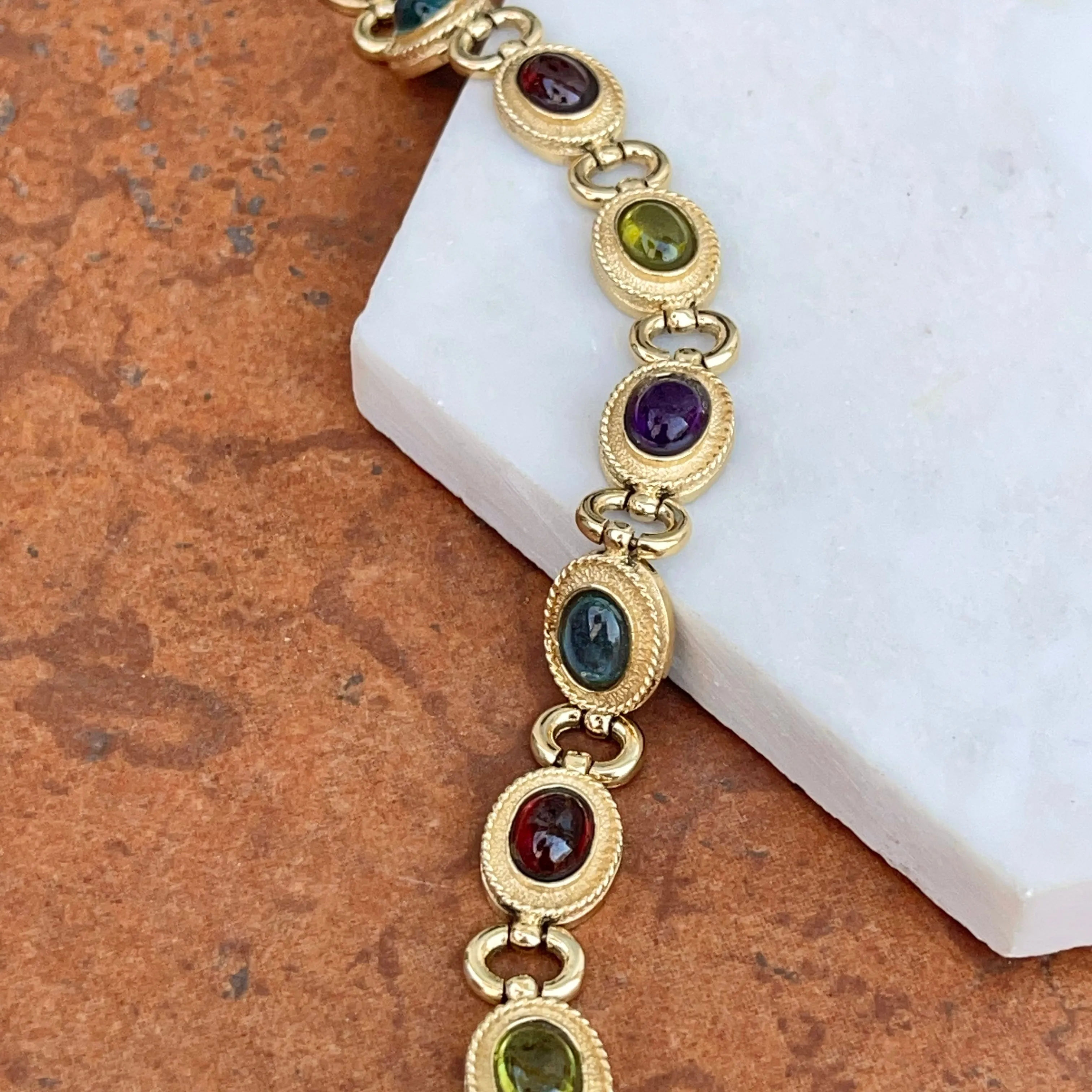 Estate 14KT Yellow Gold Etruscan Oval Gemstone Link Bracelet