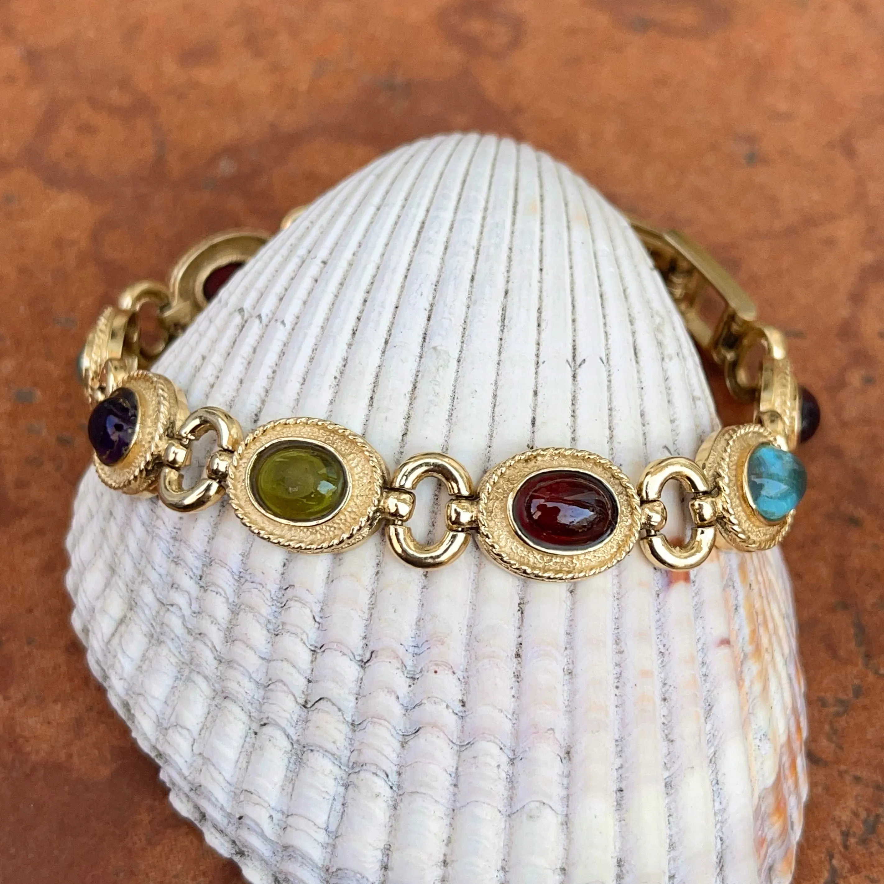 Estate 14KT Yellow Gold Etruscan Oval Gemstone Link Bracelet