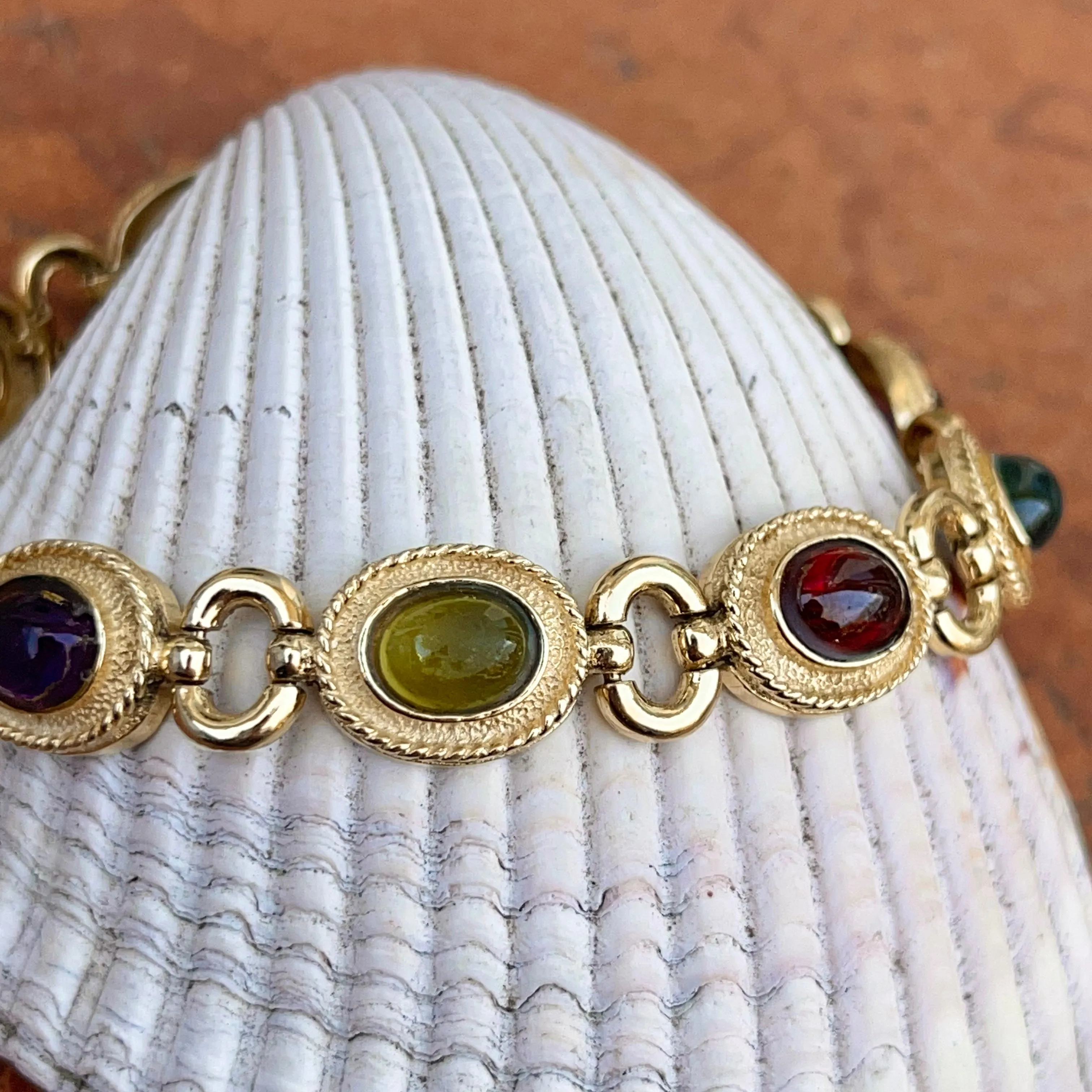 Estate 14KT Yellow Gold Etruscan Oval Gemstone Link Bracelet