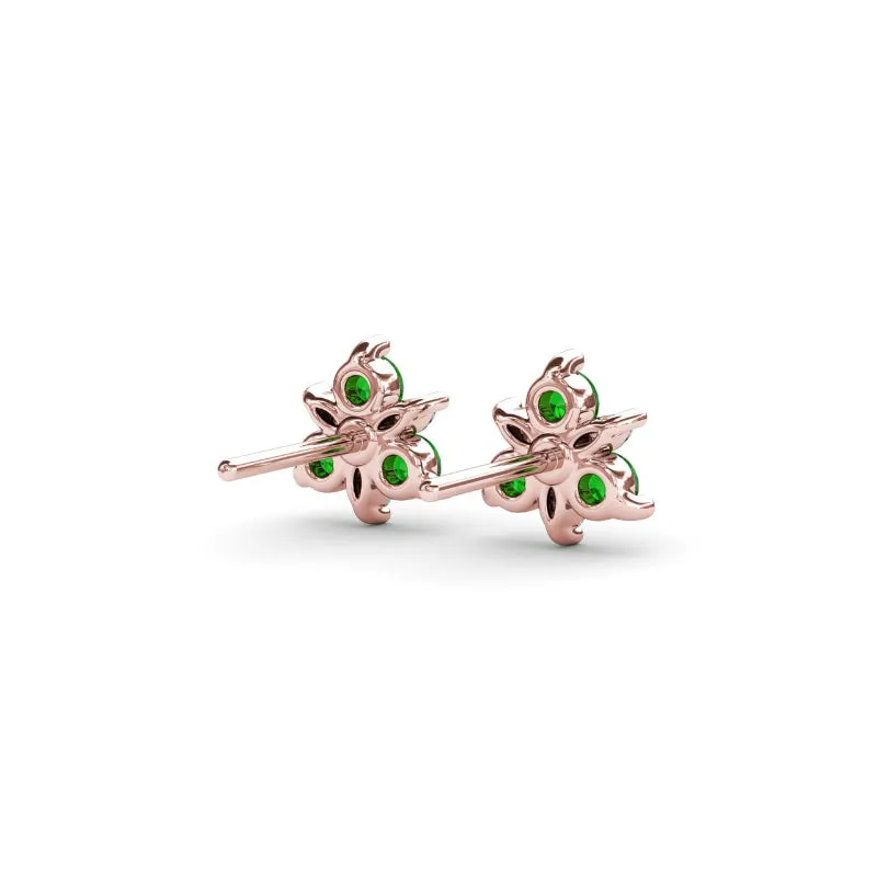 Fana Trio Stud Emerald and Diamond Earrings