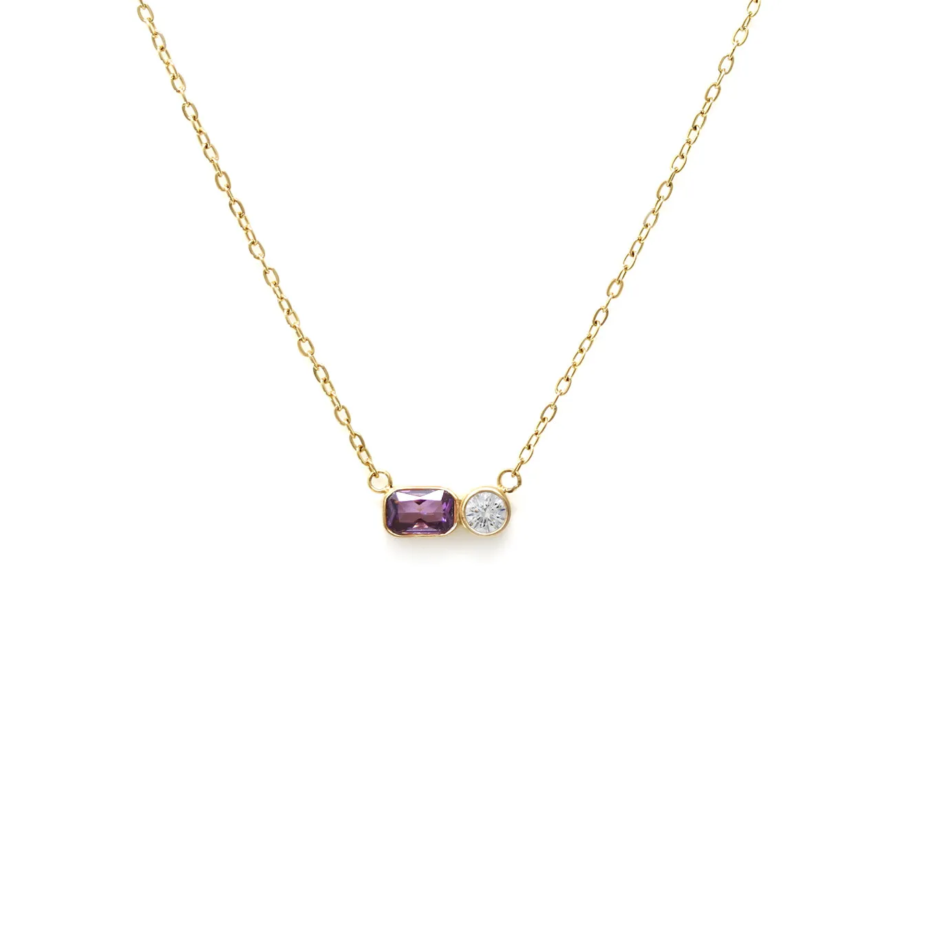 February Amethyst Birthstone Necklace - Yellow Gold