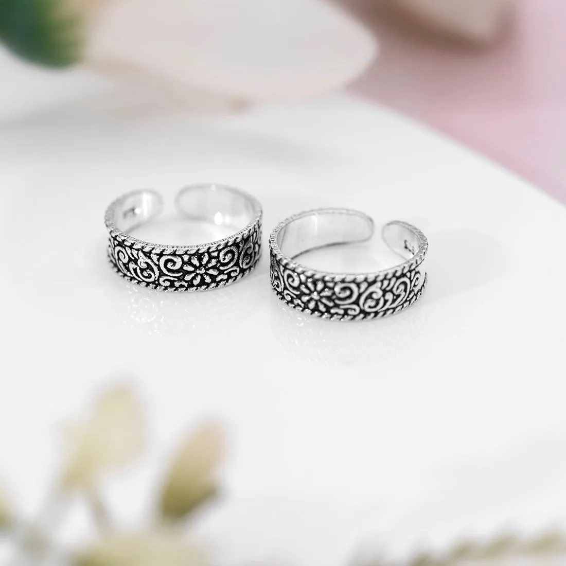 Floral Prints 925 Sterling Silver Toe Ring