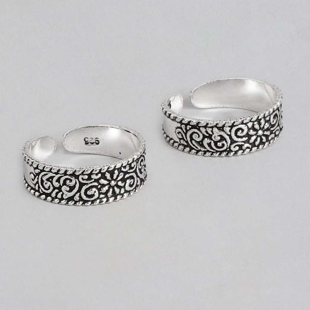 Floral Prints 925 Sterling Silver Toe Ring