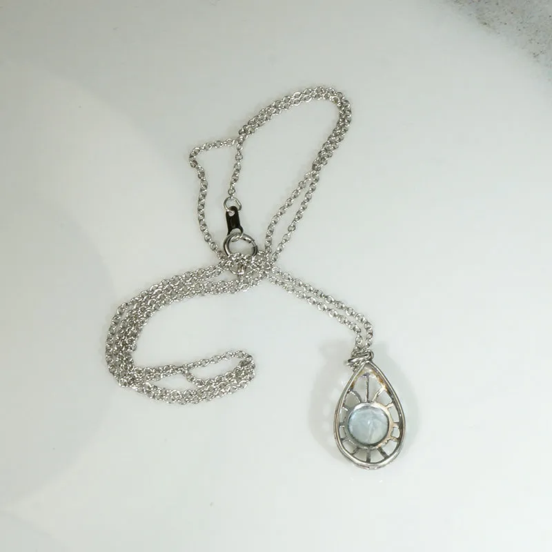 Frosty Aquamarine in Engraved Platinum Teardrop Pendant