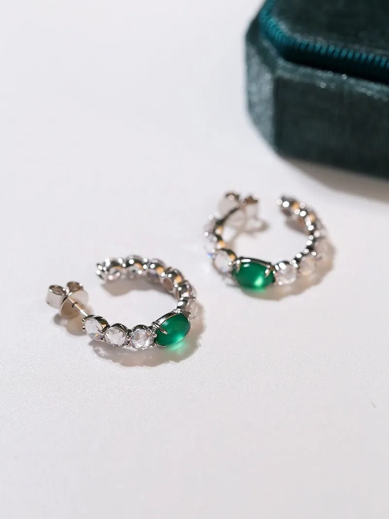 Full Cubic Zirconia Emerald Gemstone Huggie Earrings