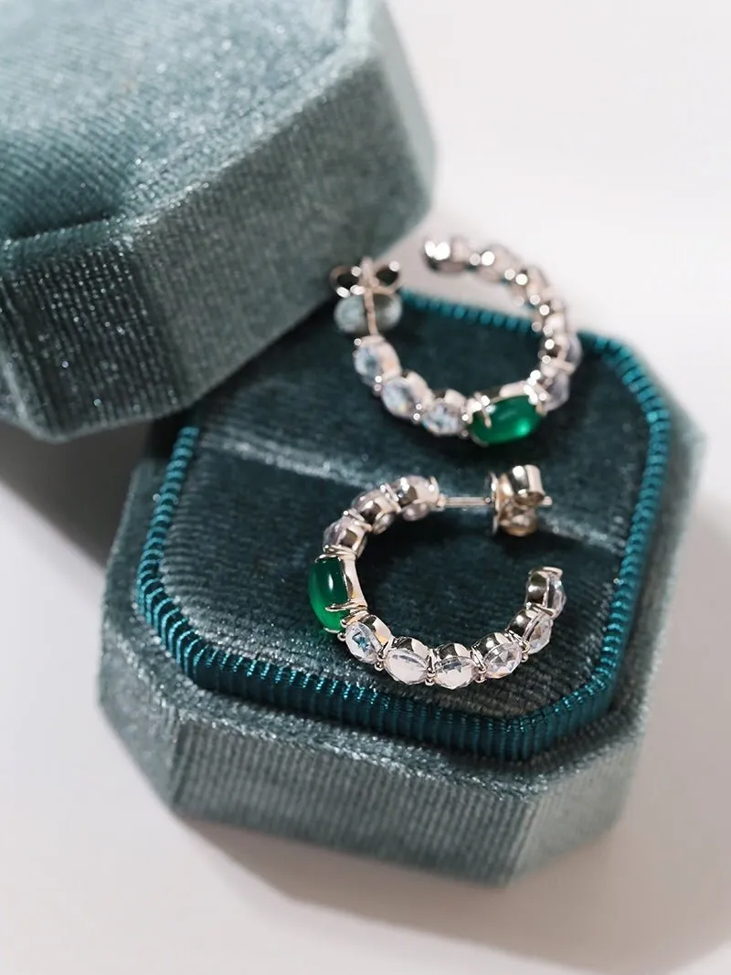 Full Cubic Zirconia Emerald Gemstone Huggie Earrings